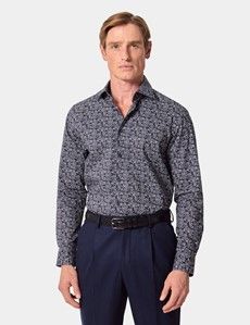 Slim Fit Navy & White Floral Curtis Shirt