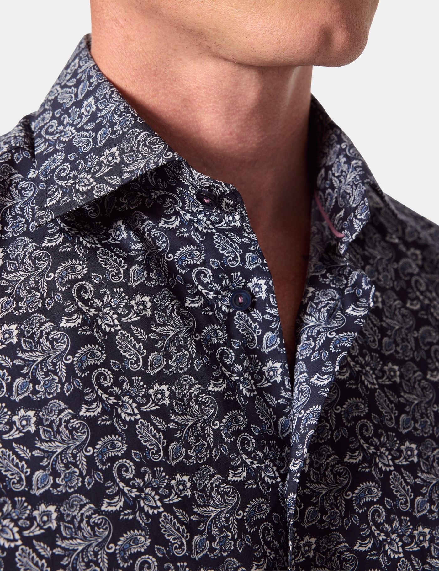 Slim Fit Navy & White Floral Curtis Shirt-preview