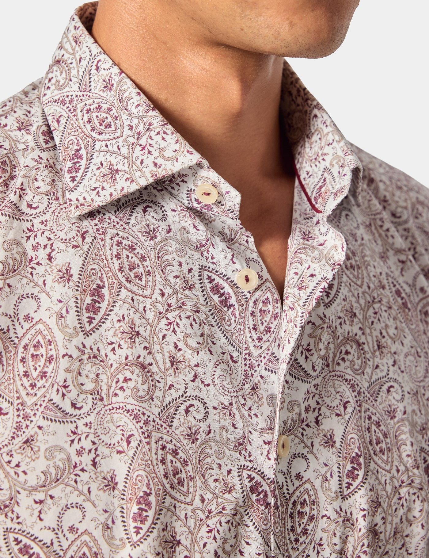 Slim Fit White & Burgundy Paisley Curtis Shirt-preview