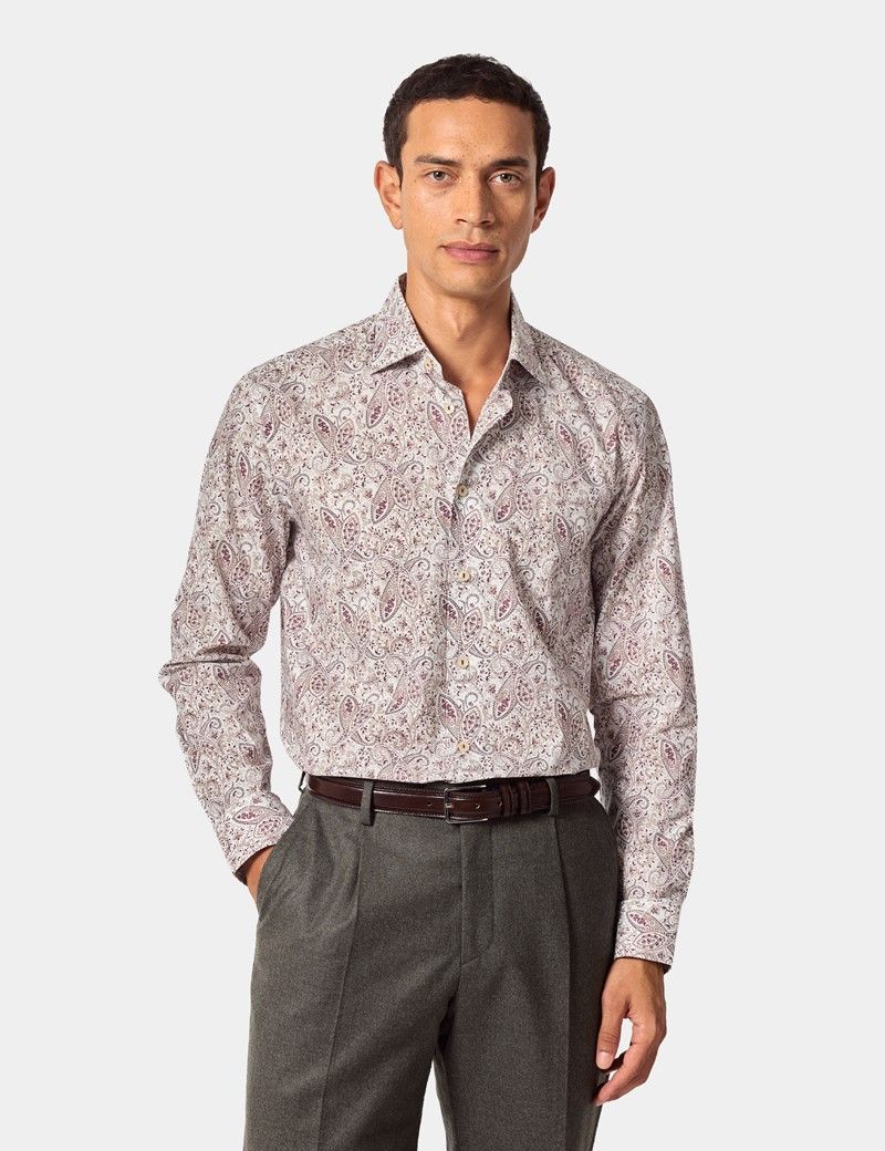 Slim Fit White & Burgundy Paisley Curtis Shirt