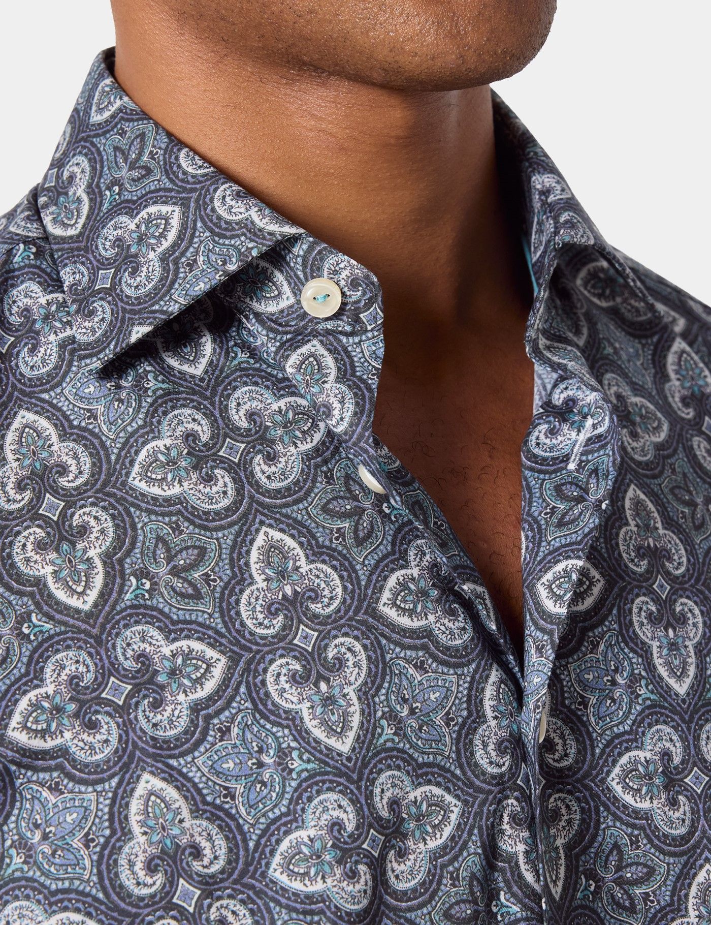 Slim Fit Cream & Black Paisley Curtis Shirt-preview