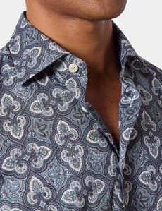 Slim Fit Cream & Black Paisley Curtis Shirt