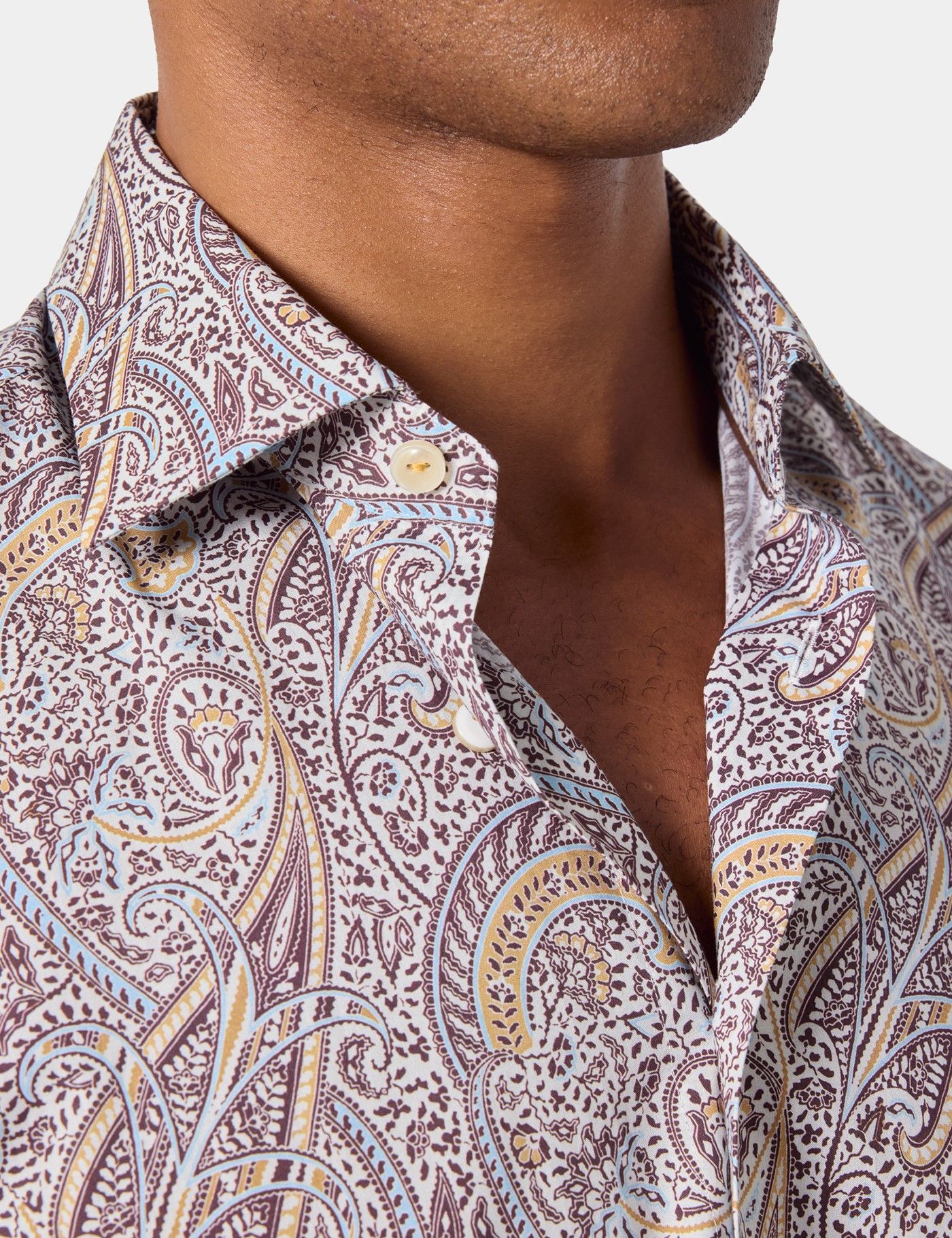 Slim Fit Cream & Yellow Paisley Curtis Shirt-preview