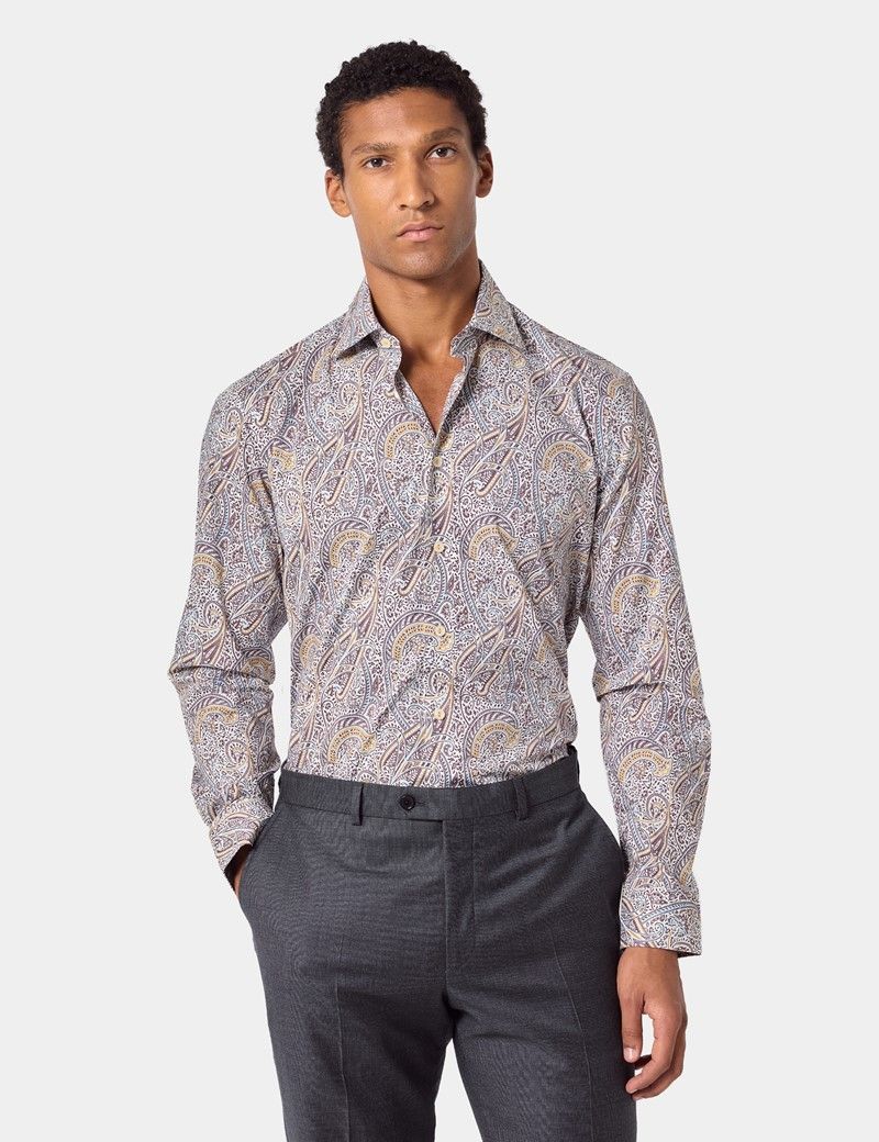 Slim Fit Cream & Yellow Paisley Curtis Shirt