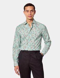 Slim Fit Green & White Floral Curtis Shirt