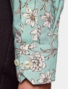 Slim Fit Green & White Floral Curtis Shirt