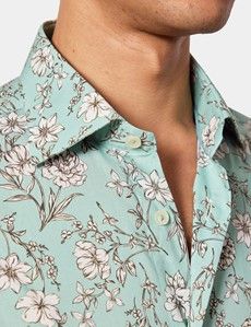 Slim Fit Green & White Floral Curtis Shirt