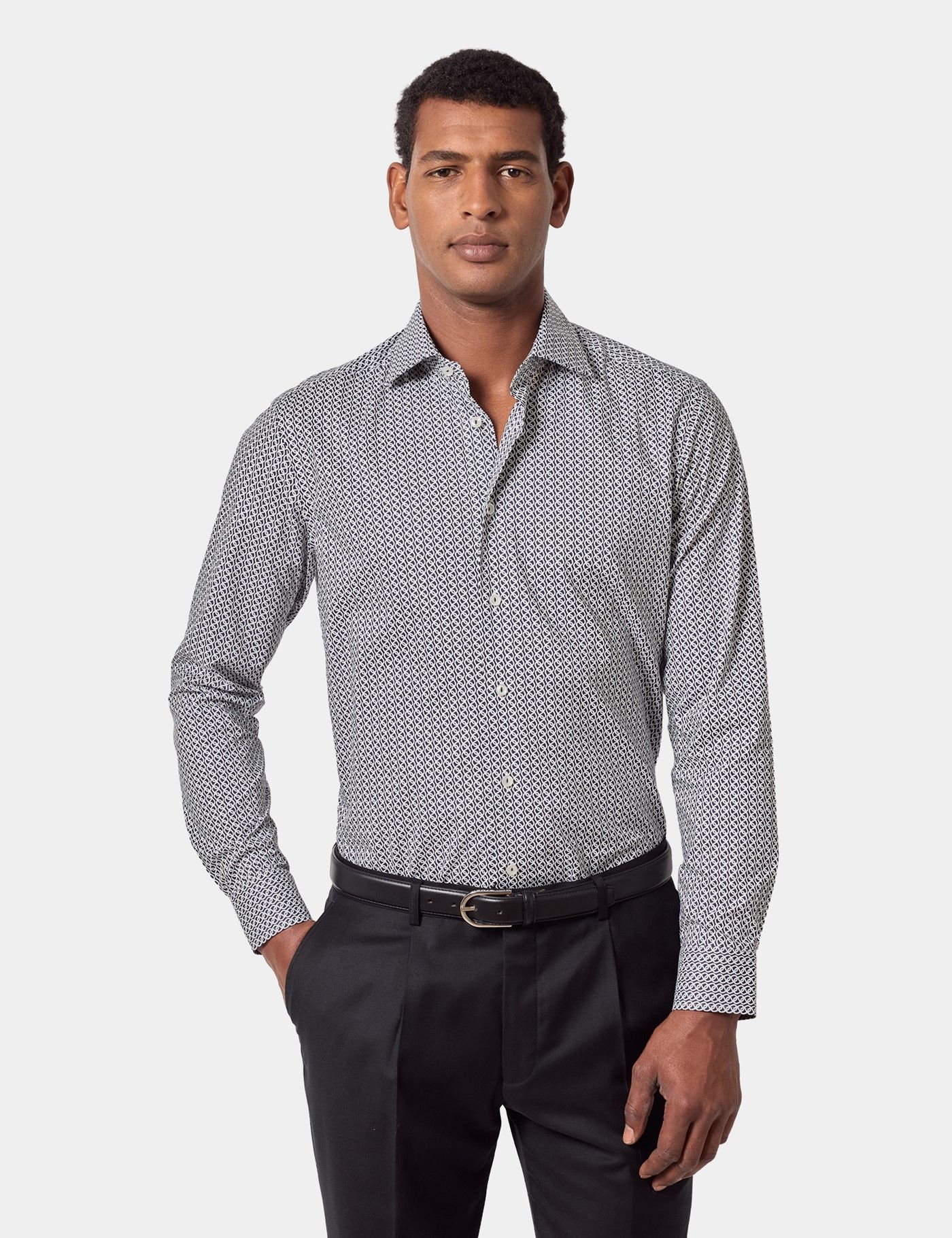 Slim Fit Navy & White Chain Curtis Shirt