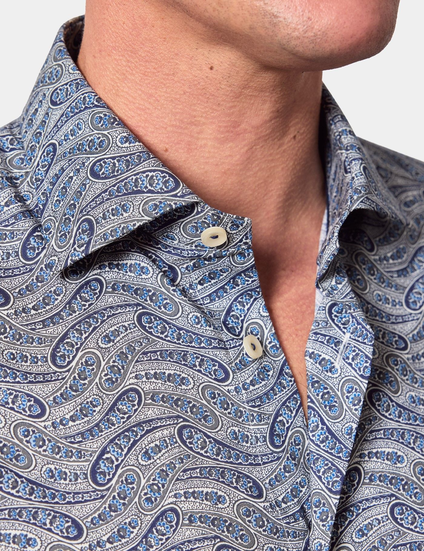 Slim Fit Navy & White Paisley Curtis Shirt-preview
