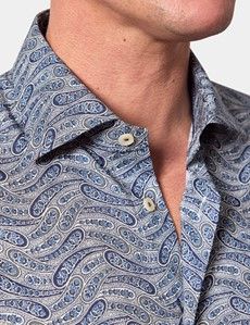 Slim Fit Navy & White Paisley Curtis Shirt