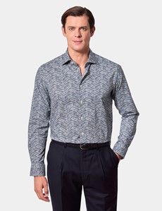 Slim Fit Navy & White Paisley Curtis Shirt