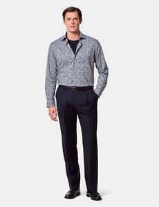 Slim Fit Navy & White Paisley Curtis Shirt