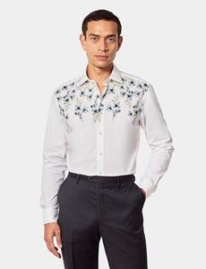 Slim Fit White & Grey Floral Curtis Shirt