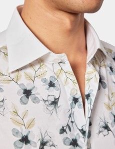 Slim Fit White & Grey Floral Curtis Shirt