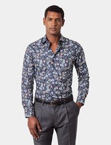 Slim Fit Navy & White Floral Curtis Shirt