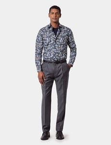 Slim Fit Navy & White Floral Curtis Shirt