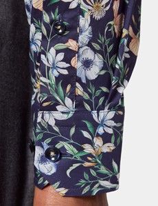 Slim Fit Navy & White Floral Curtis Shirt
