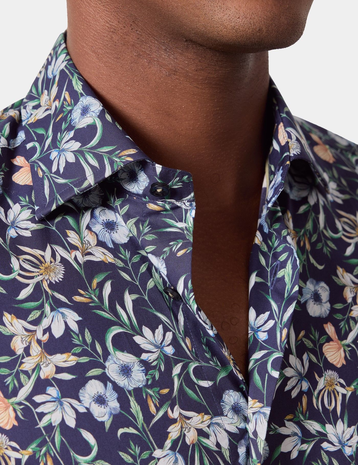Slim Fit Navy & White Floral Curtis Shirt-preview