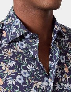 Slim Fit Navy & White Floral Curtis Shirt