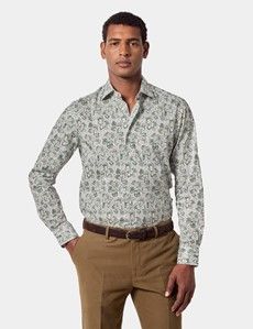 Slim Fit Green & White Paisley Curtis Shirt