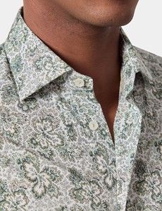Slim Fit Green & White Paisley Curtis Shirt