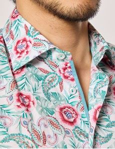 Slim Fit White & Green Floral Curtis Shirt