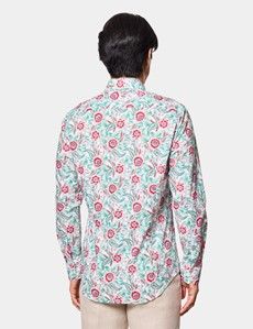 Slim Fit White & Green Floral Curtis Shirt