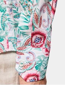 Slim Fit White & Green Floral Curtis Shirt