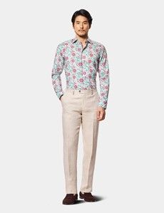Slim Fit White & Green Floral Curtis Shirt