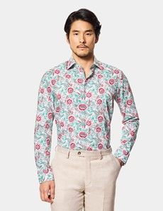 Slim Fit White & Green Floral Curtis Shirt