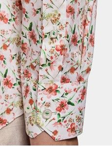 Slim Fit White & Pink Floral Curtis Shirt
