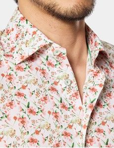 Slim Fit White & Pink Floral Curtis Shirt