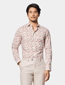 Slim Fit White & Pink Floral Curtis Shirt