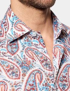 Slim Fit White & Red Paisley Curtis Shirt