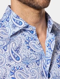 Slim Fit White & Blue Paisley Curtis Shirt