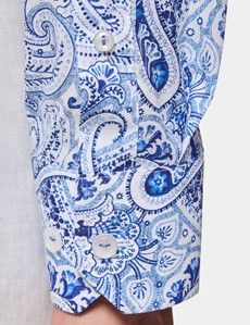 Slim Fit White & Blue Paisley Curtis Shirt