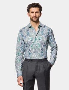 Slim Fit White & Green Paisley Curtis Shirt