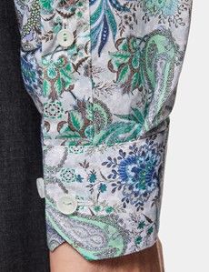 Slim Fit White & Green Paisley Curtis Shirt