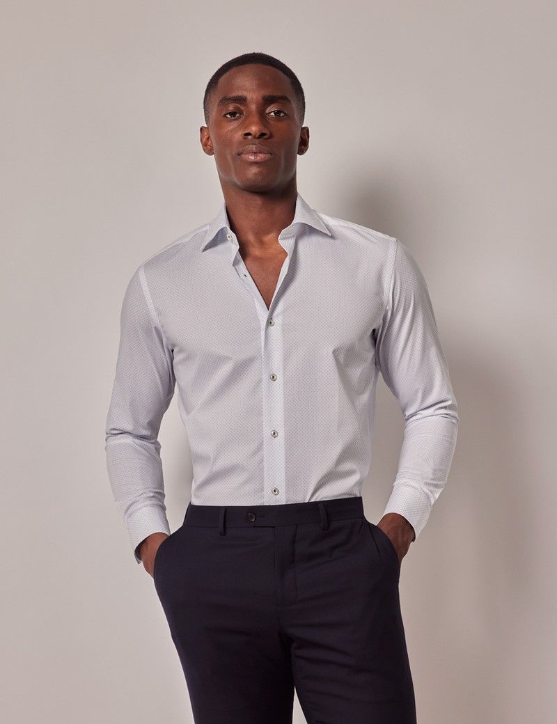 Slim Fit White & Blue Geometric Floral Curtis Shirt