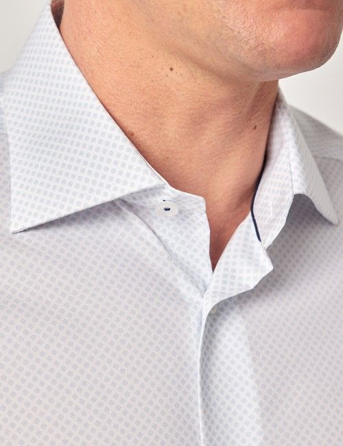 White & Blue Small Flowers Slim Stretch Curtis Shirt-preview