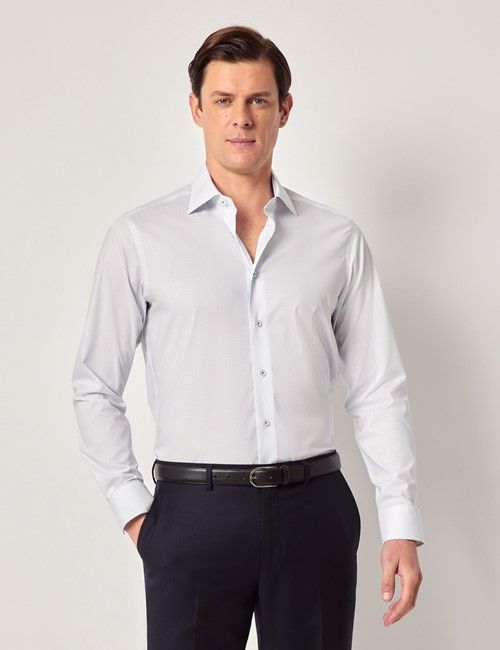 White & Blue Small Flowers Slim Stretch Curtis Shirt
