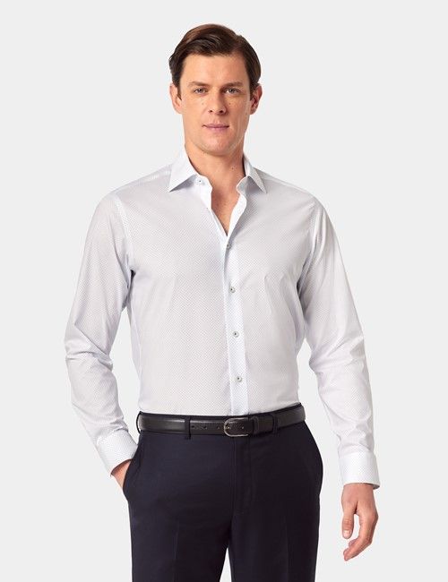 White & Blue Small Flowers Slim Stretch Curtis Shirt