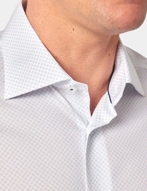 White & Blue Small Flowers Slim Stretch Curtis Shirt-preview
