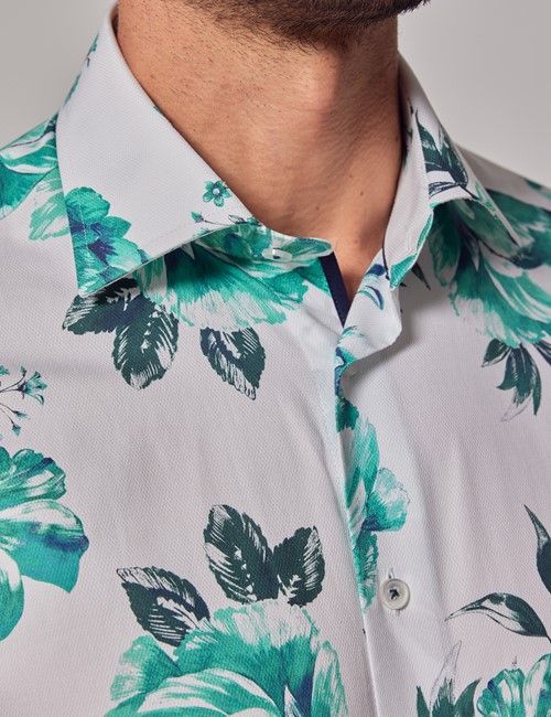 White & Green Floral Diamond Weave Shirt-preview