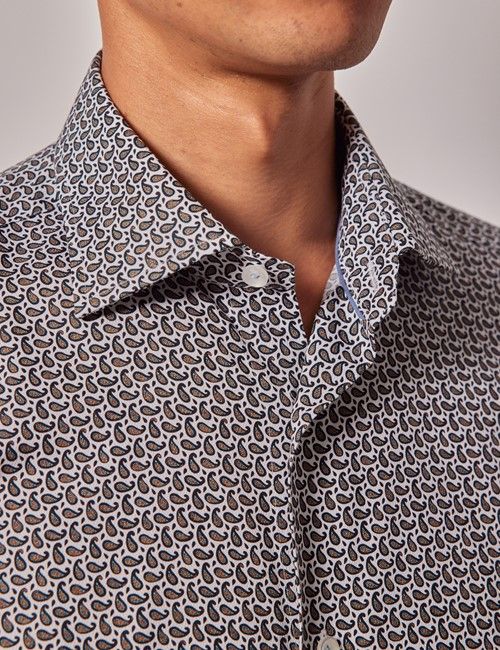 White & Black Geometric Slim Diamond Weave Shirt-preview