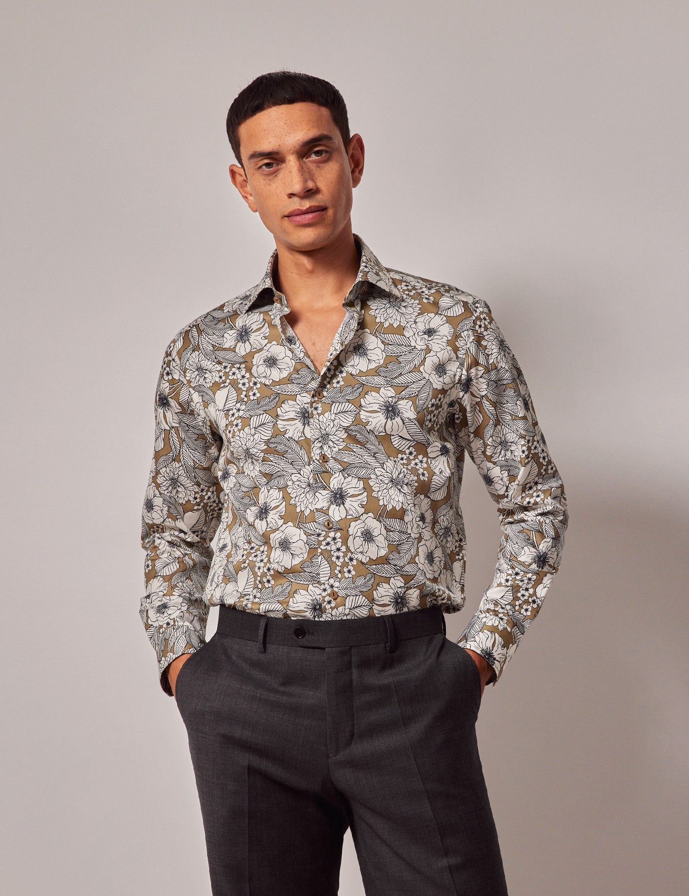 On The Other End Floral Shirt Green - Soft Polyester Cotton Blend No Stretch Comfortable Everyday Top main image 0