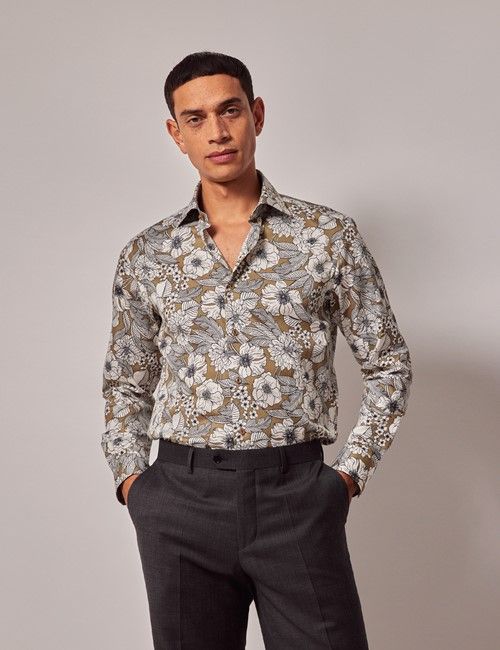 Green & Cream Floral Slim Shirt