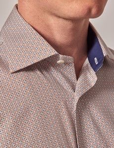 Slim Fit White & Blue Geometric Floral Diamond Weave Curtis Shirt