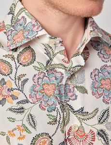 Cream & Green Floral Diamond Weave Slim Curtis Shirt-preview1