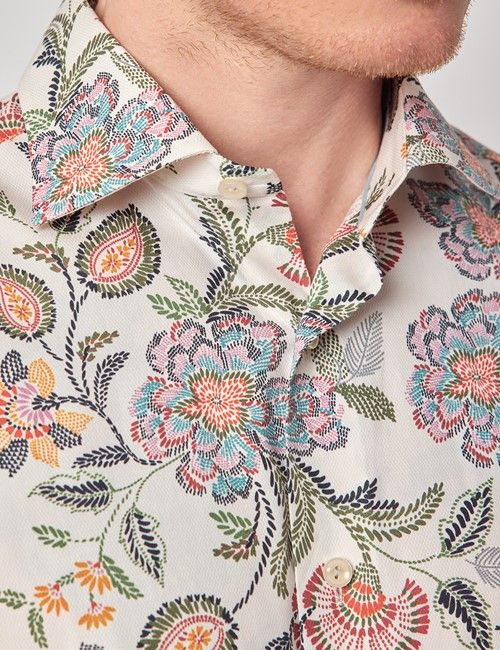 Cream & Green Floral Diamond Weave Slim Curtis Shirt-preview